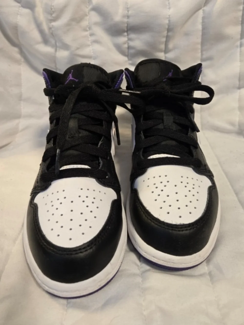 Nike Jordan 1 Mid (PS) Youth Black/White/Purple Sneakers Size 1.5Y